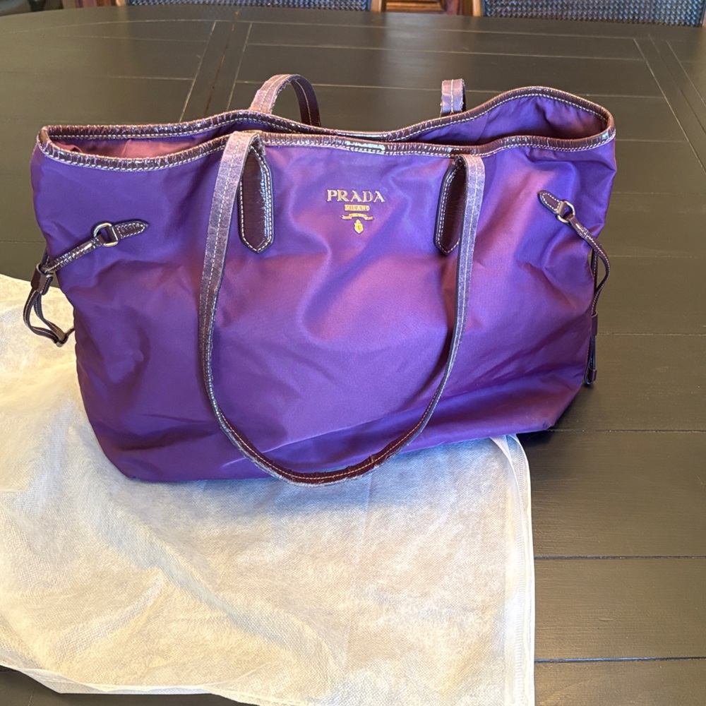 Prada Purple Nylon Tote with Leather Trim